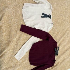 White and Burgundy Long Sleeve Tops